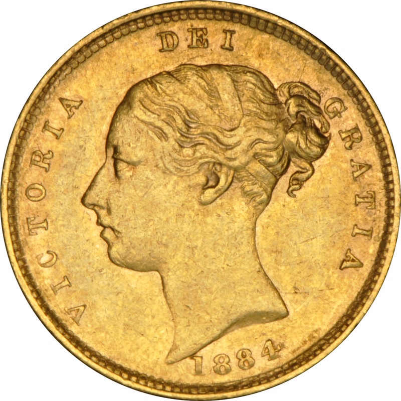 1884 Gold Half Sovereign Queen Victoria Young Head Shield Back NGC AU58