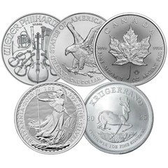 2025 1oz Silver Coin Set; Britannia, Krugerrand, Philharmonic, Eagle, Maple