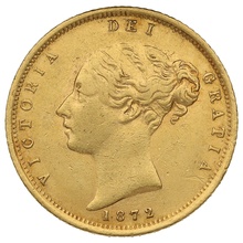 1872 Gold Half Sovereign Queen Victoria Young Head Shield Back