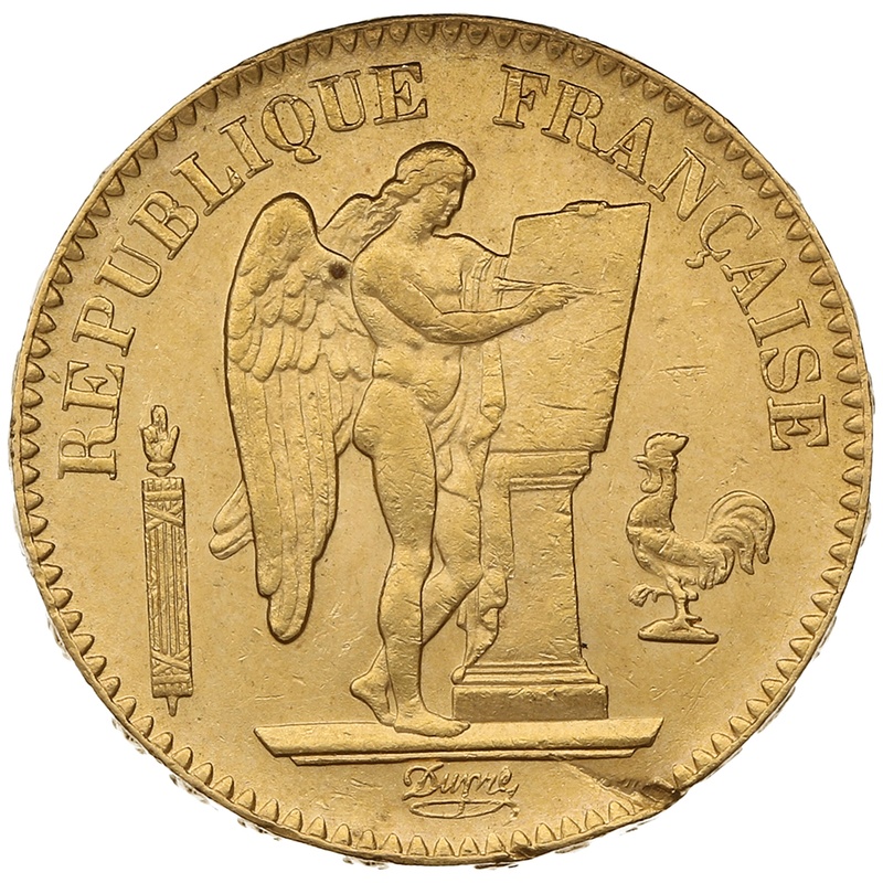 1887 French 20 Francs Gold Coin Guardian Angel A