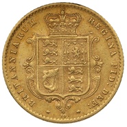 1871 Gold Half Sovereign Queen Victoria Young Head Shield Back