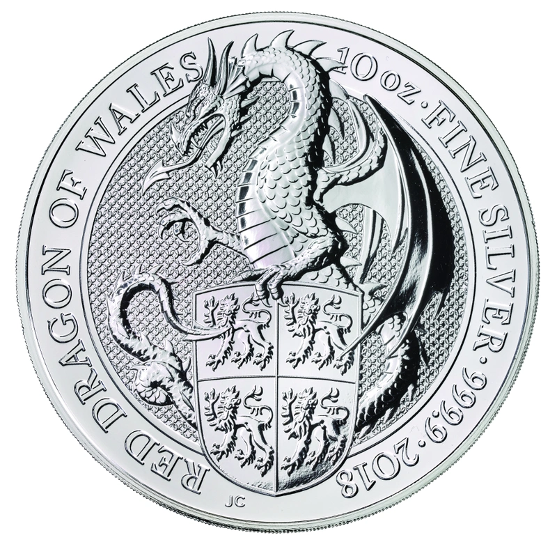 2018 10oz Red Dragon of Wales Silver Coin Queen's Beasts