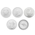 2021 1oz Silver Coin Set; Britannia, Maple, Philharmonic, Krugerrand, Kangaroo