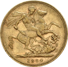 1884 Gold Sovereign Coin Queen Victoria Young Head George Dragon Melbourne PCGS AU58