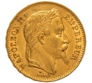 1869 French 20 Francs Gold Coin Napoleon III Laureate Head BB