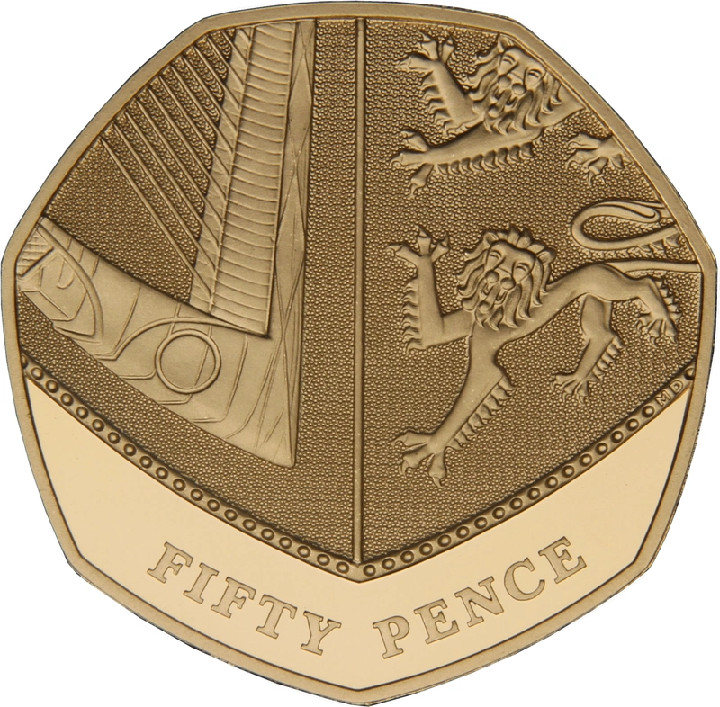 2015 Proof Gold 50p Coin Royal Shield Fourth Portrait