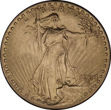 1924 $20 Gold Coin Double Eagle St Gaudens Head Philadelphia NGC MS63