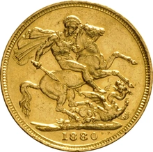 1880 Gold Sovereign Coin Queen Victoria Young Head George Dragon Melbourne PCGS AU58