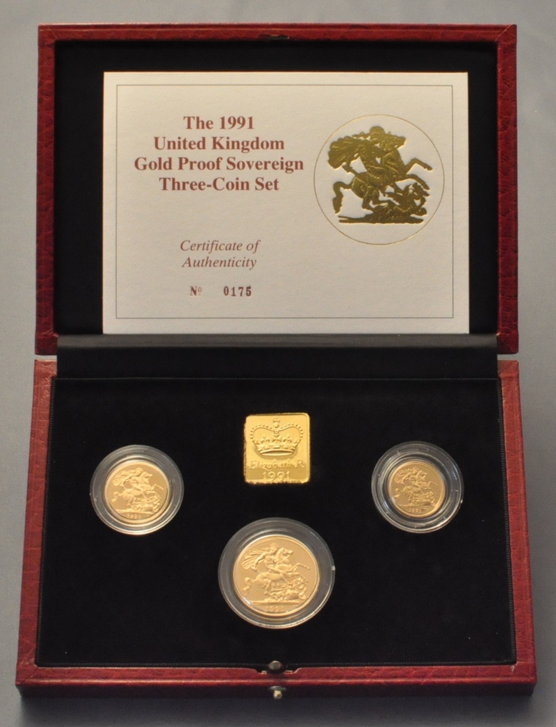 1991 Proof Gold Sovereign 3 Coin Set Boxed