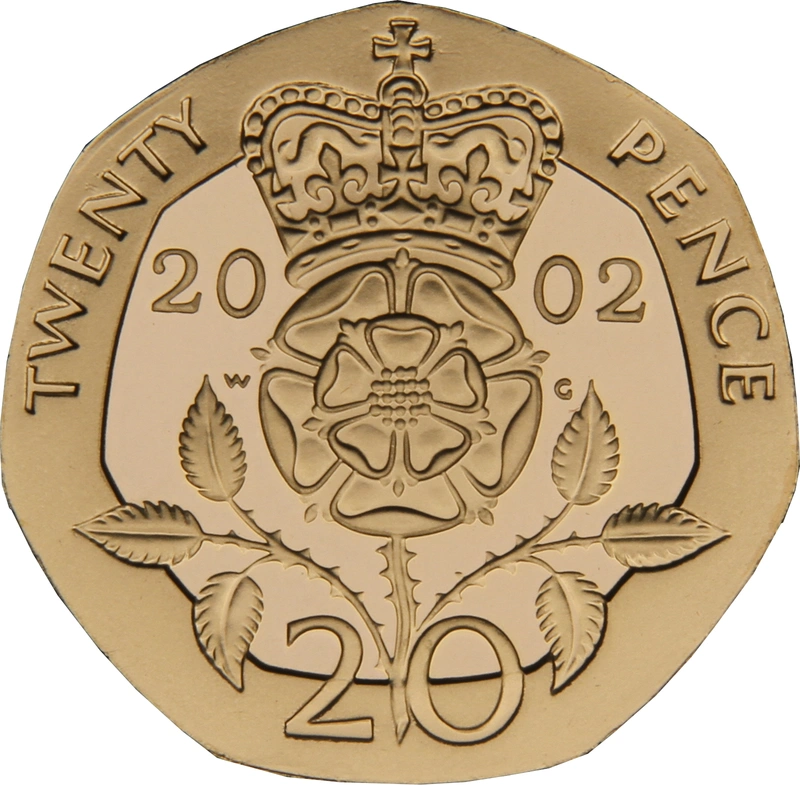 2002 Proof Gold 20p Coin Crowned Tudor Rose