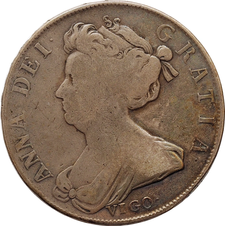 1703 Silver Half Crown Coin Queen Anne Vigo