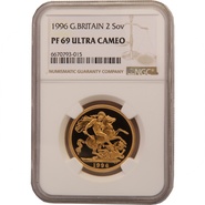 1996 Proof £2 Coin Gold Double Sovereign NGC PF69