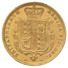 1885 Gold Half Sovereign Queen Victoria Young Head Shield Back