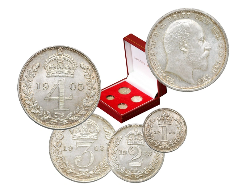 1903 Silver Maundy Money Coin Set Edward VII Uncirculated Boxed
