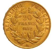 1852 French 20 Francs Gold Coin Napoleon III Bare Head A