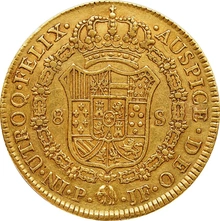 1792 Spanish 8 Escudos Gold Coin Charles IV