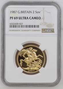 1987 Proof £2 Coin Gold Double Sovereign NGC PF69