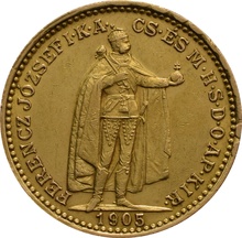 1905 Hungarian 20 Korona Gold Coin Joszef I
