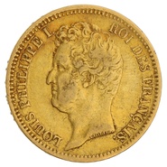 French 20 Francs Gold Coin Louis-Philippe Bare Head