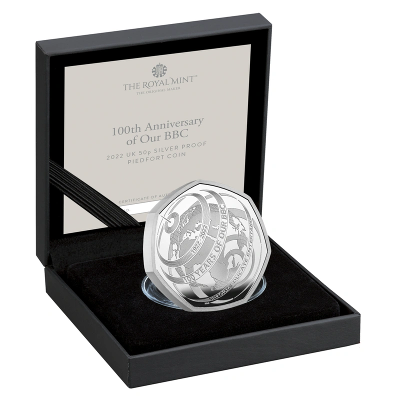 2022 Piedfort Proof 50p Silver Coin 100th Anniversary of Our BBC Boxed
