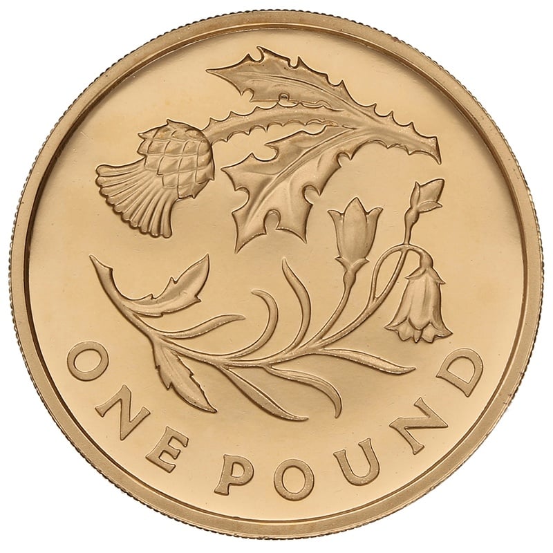 2014 Proof Gold £1 Pound Coin Scotland Floral