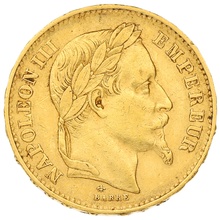 1870 French 20 Francs Gold Coin Napoleon III Laureate Head A