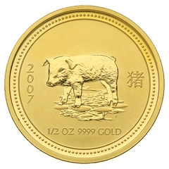 2007 Year of the Pig Gold Coin 1/2oz Perth Mint Australian Lunar Series