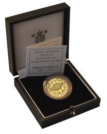 1999 Proof £2 Gold Coin Rugby World Cup Boxed