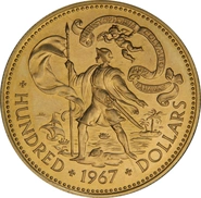 Bahamas $100 Gold Coin 1967 Adoption of Constitution