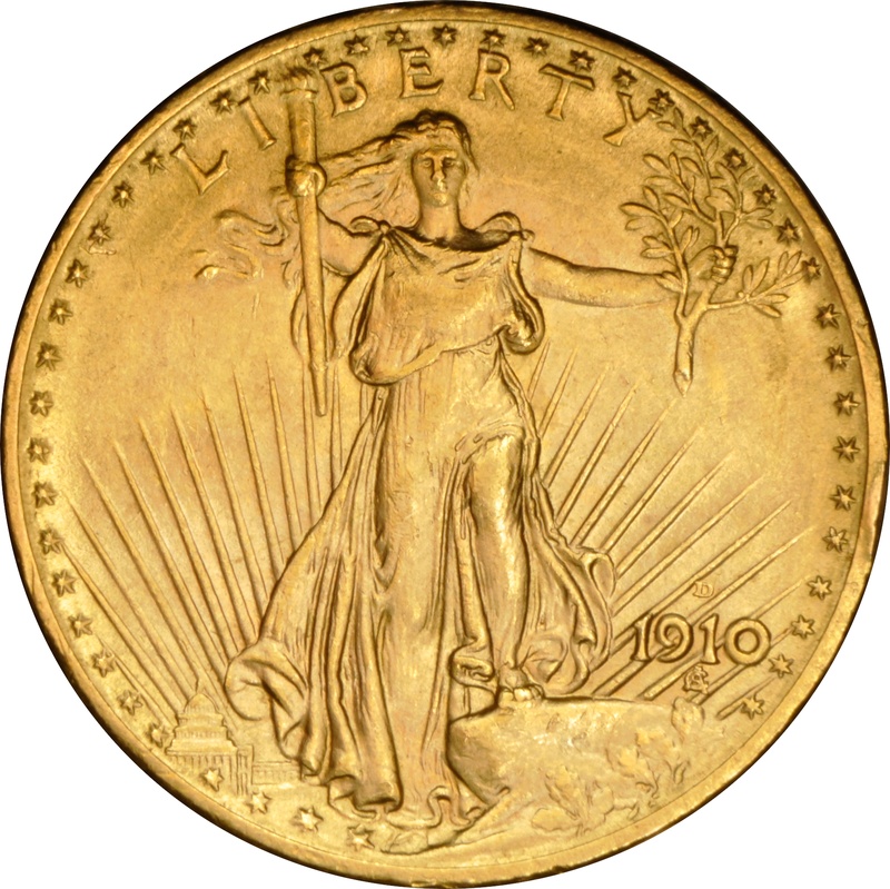 1910 $20 Gold Coin Double Eagle St Gaudens Head Denver