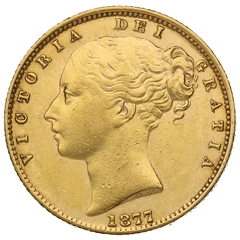 1877 Gold Sovereign Coin Queen Victoria Young Head Shield Back Sydney NGC AU58