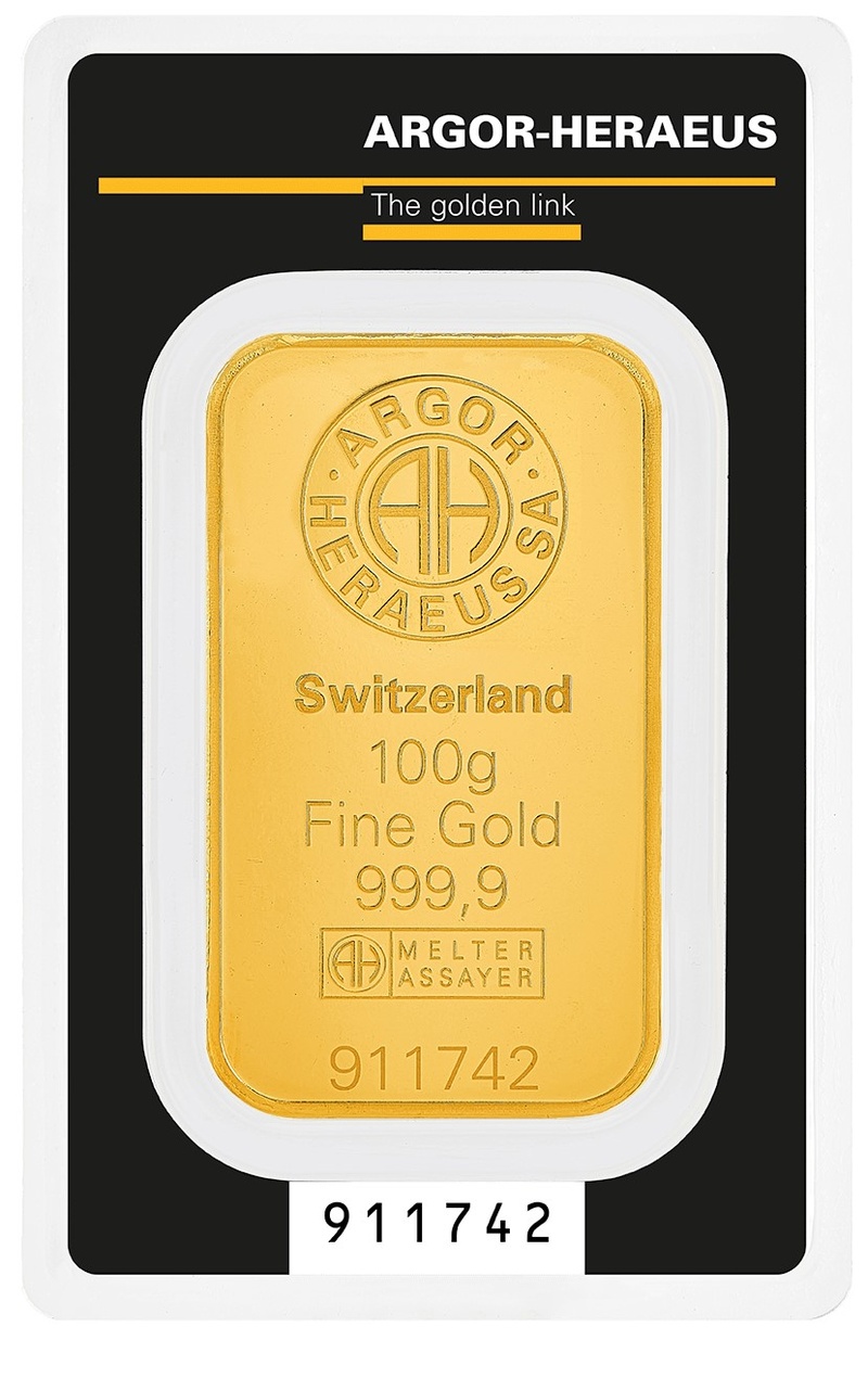 Argor-Heraeus 100g Gold Bullion Minted Bar