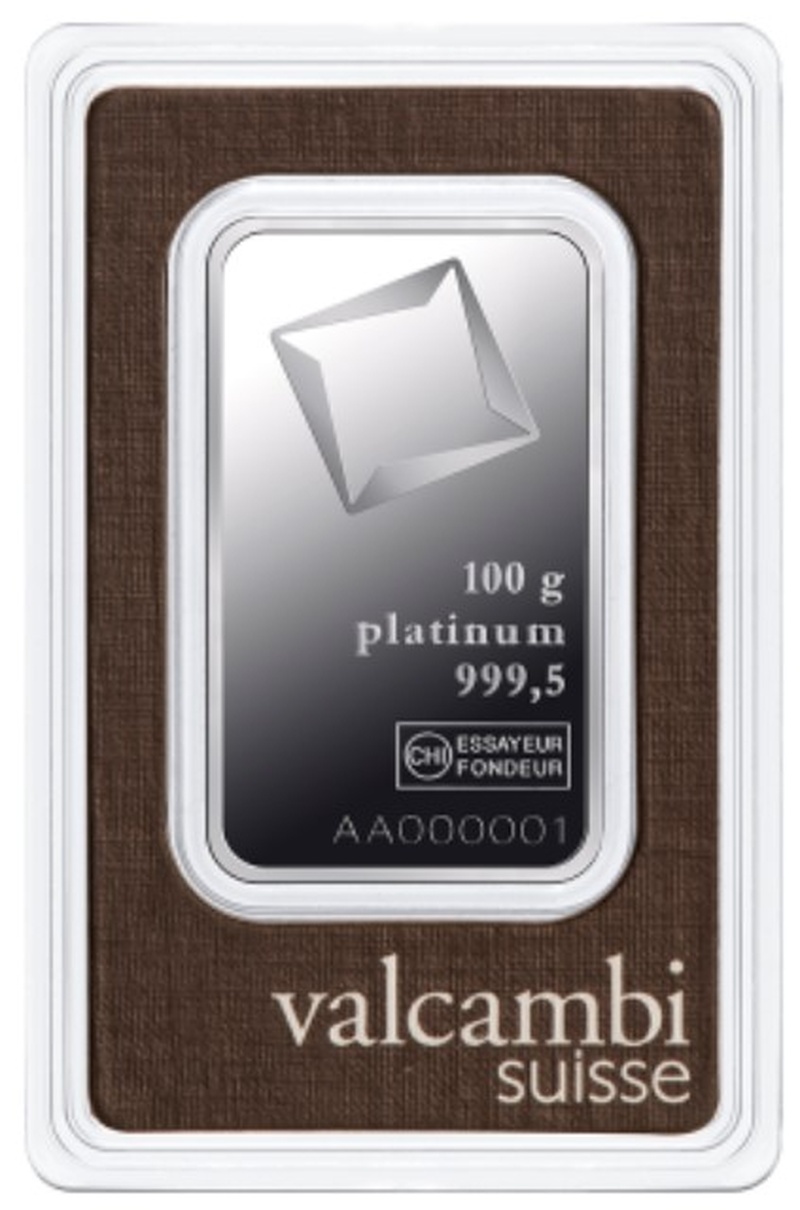 Valcambi 100 Gram Platinum Bar Minted
