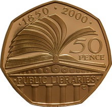 2000 Proof 50p Gold Coin Public Libraries Boxed