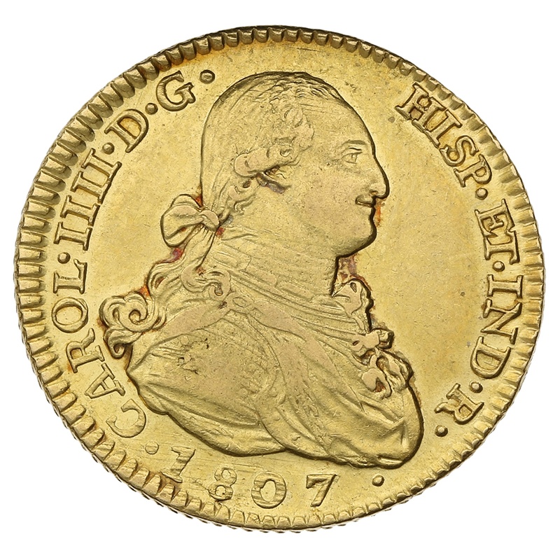1807 Spanish 2 Escudos Gold Coin Charles IV