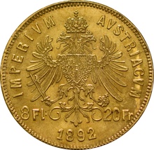 Austrian 20 Francs 8 Florins Gold Coin