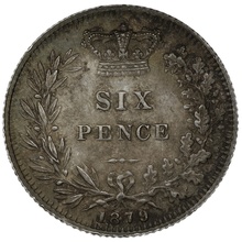 1879 Silver Sixpence Coin Queen Victoria 