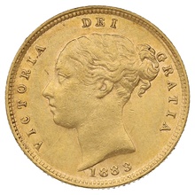 1883 Gold Half Sovereign Queen Victoria Young Head Shield Back