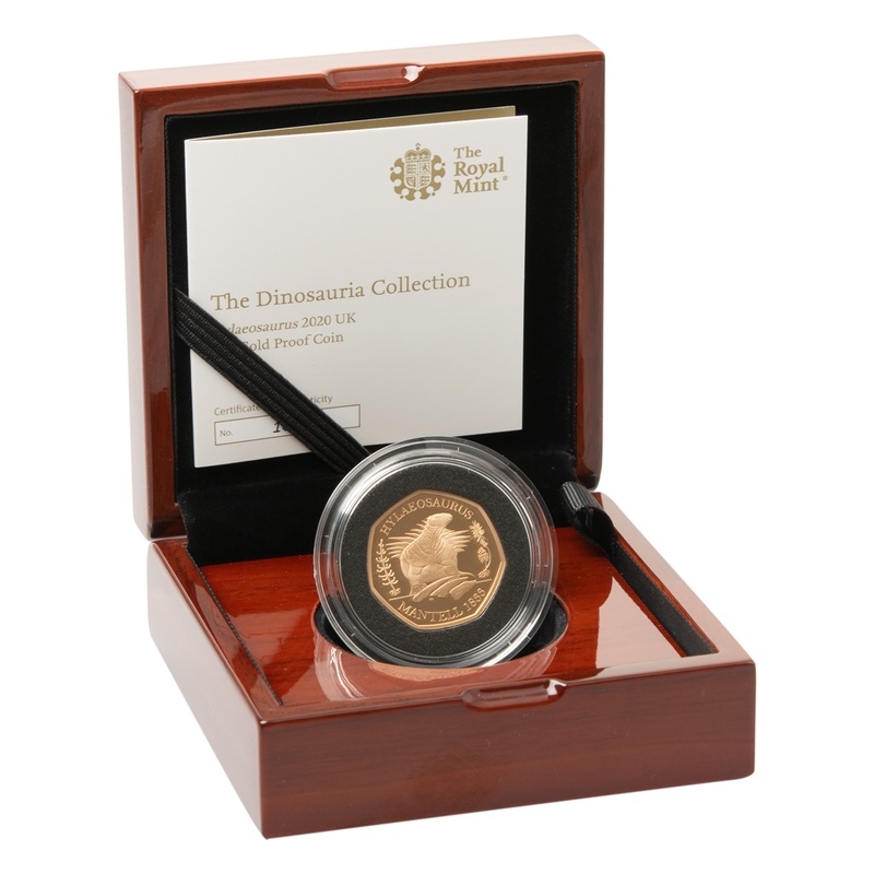 2020 Dinosaurs Collection Hylaeosaurus Fifty Pence 50p Proof Gold Coin Boxed