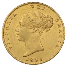 1851 Half Sovereign Victoria Young Head Shield Back - London