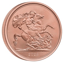 2023 Gold £5 Coin Quintuple Sovereign King Charles III Coronation Brilliant Uncirculated Boxed