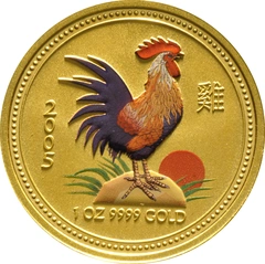 2005 Year of the Cockerel Gold Coin 1oz Perth Mint Australian Lunar Series Painted