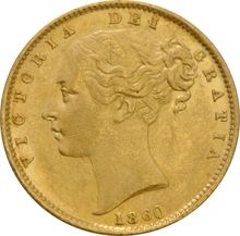 1860 Gold Sovereign Coin Queen Victoria Young Head Shield Back Tall 0