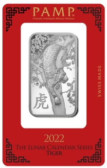 1oz Silver Bar 2022 Year of the Tiger PAMP