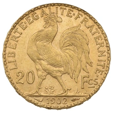 1902 French 20 Francs Gold Coin Marianne Rooster