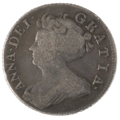 1708 Silver Shilling Coin Queen Anne Fine