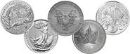 2018 1oz Silver Coin Set; Eagle, Maple, Brit, Phil, Dog