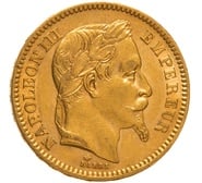 1864 French 20 Francs Gold Coin Napoleon III Laureate Head A