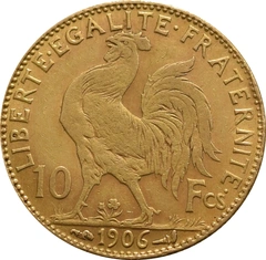 French 10 Francs Gold Coin Marianne Rooster