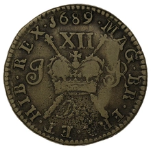 1689 December Irish James II Gunmoney Silver Shilling